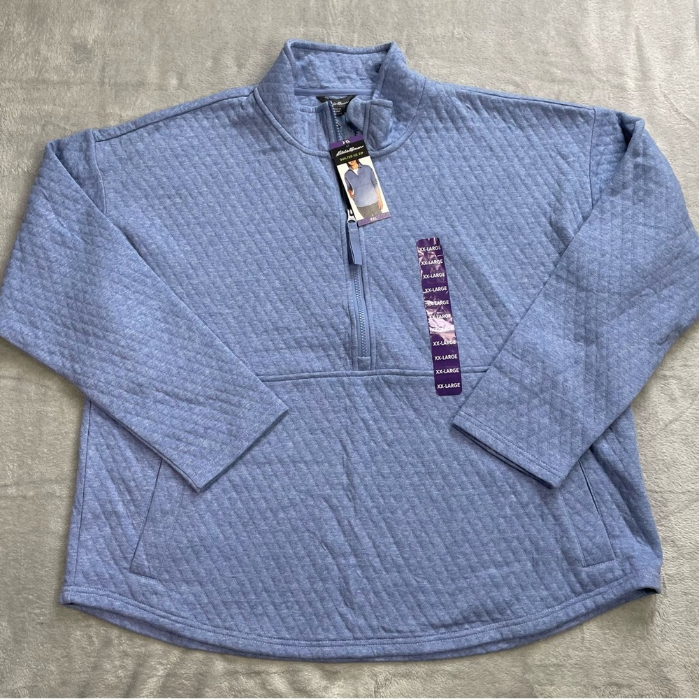 New Eddie Bauer Sweater Pullover XXL Womens Quilted 1/2 Zip Blue
